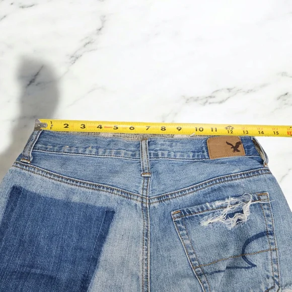 American Eagle Outfitters Blue Jean Shorts with Distressed Raw Hem - Picture 4 of 5